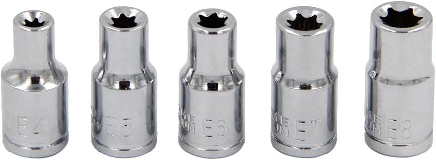 5Pcs E Torx Star Female Bit Socket Set 1/4" Drive E4 -E8
