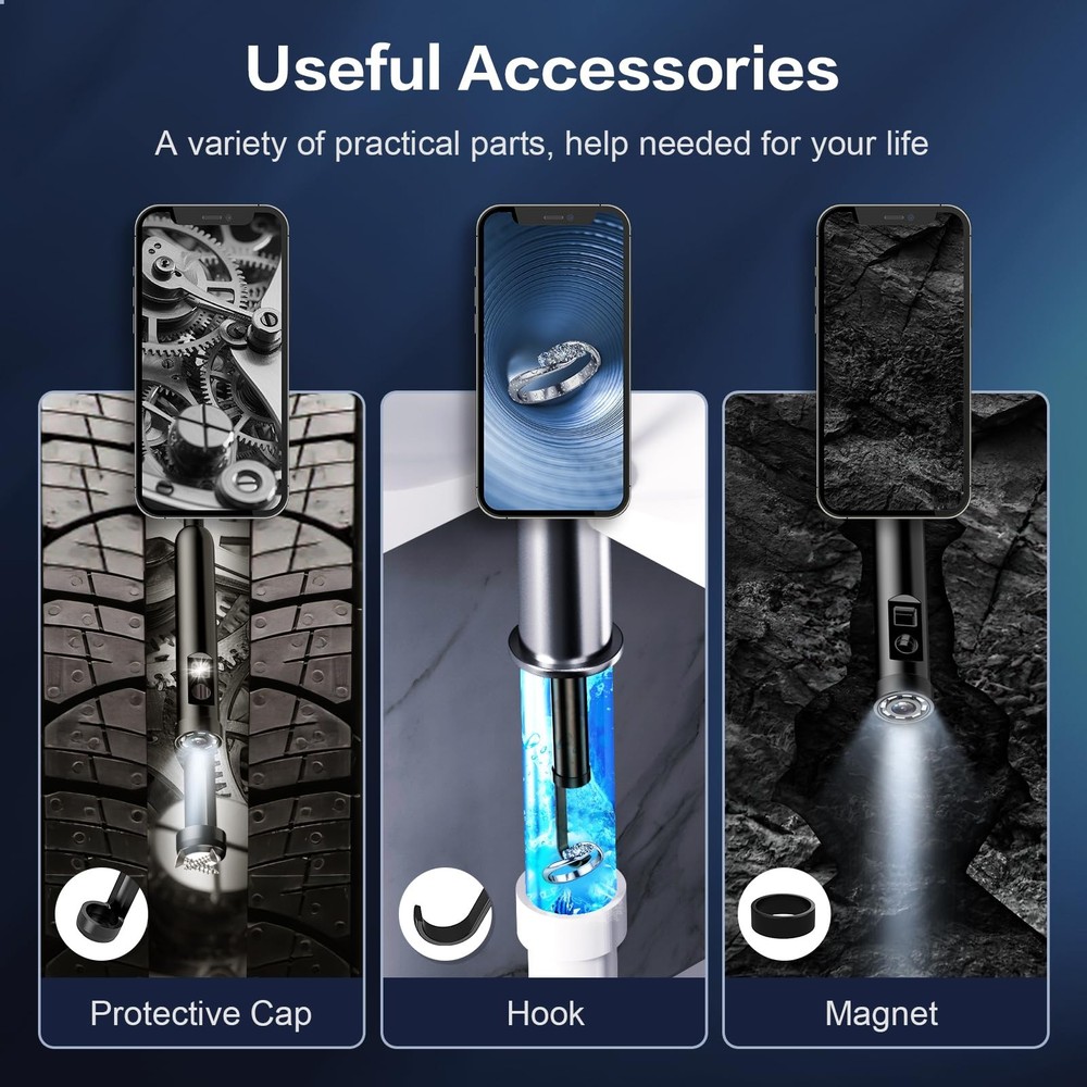 Dual Lens Endoscope Borescope Inspection Camera with 8 Adjustable LED Lights ...