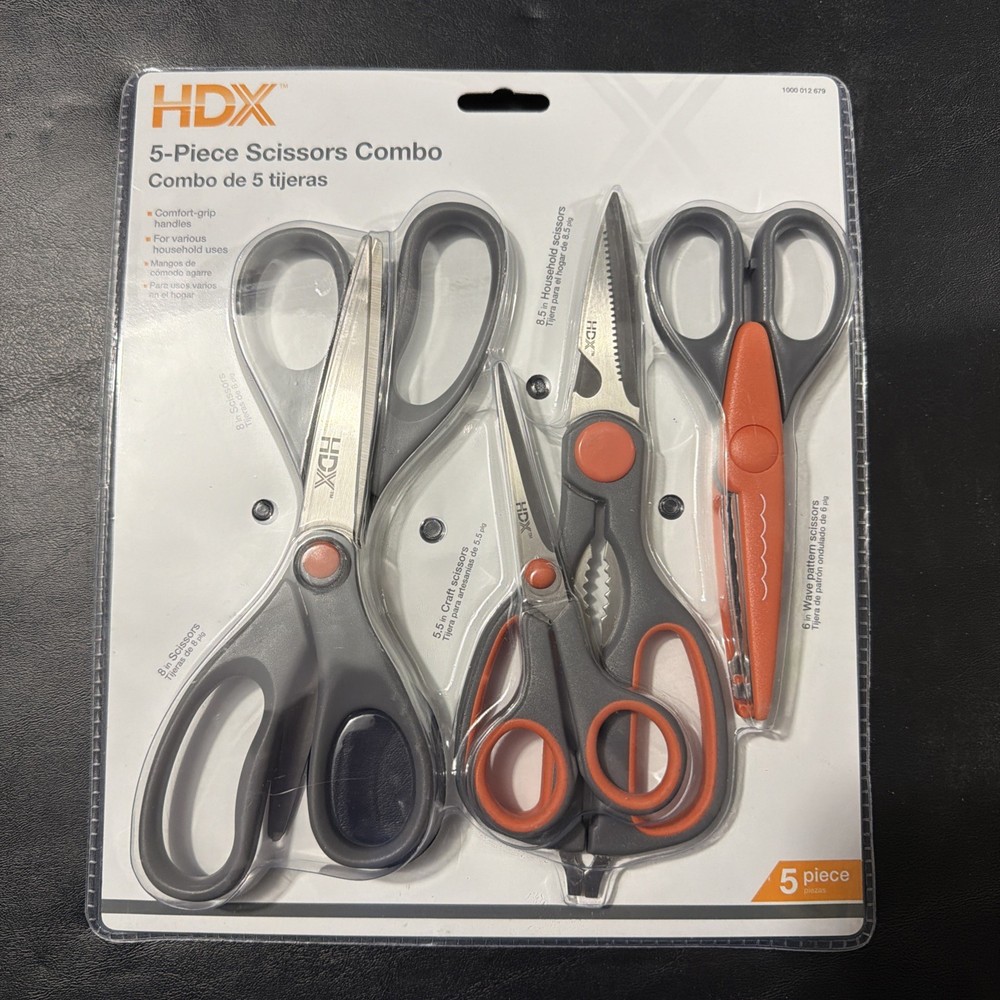 HDX 5 Pieces Scissors Combo Package Soft Handle Wave Pattern GRAY Orange