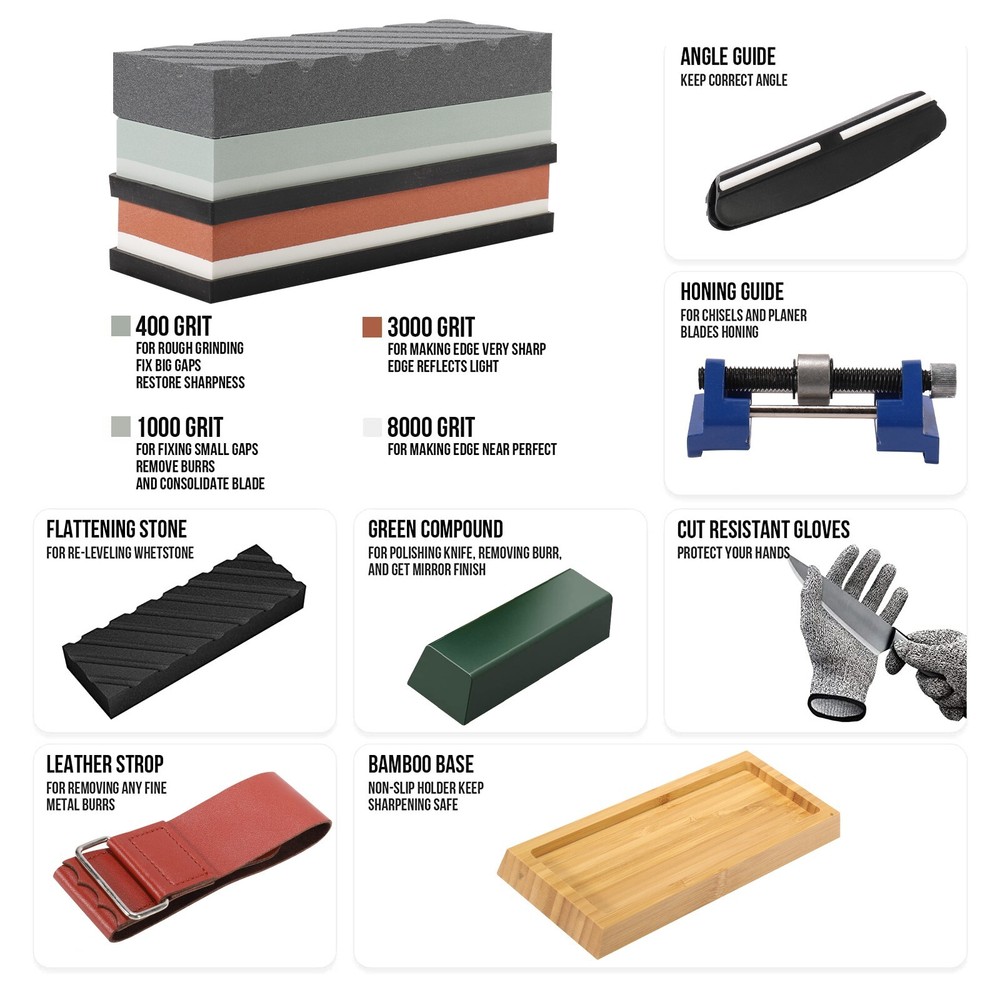 13PCS Complete Knife Sharpening Stone Set Professional Dual Whetstone Sharpener
