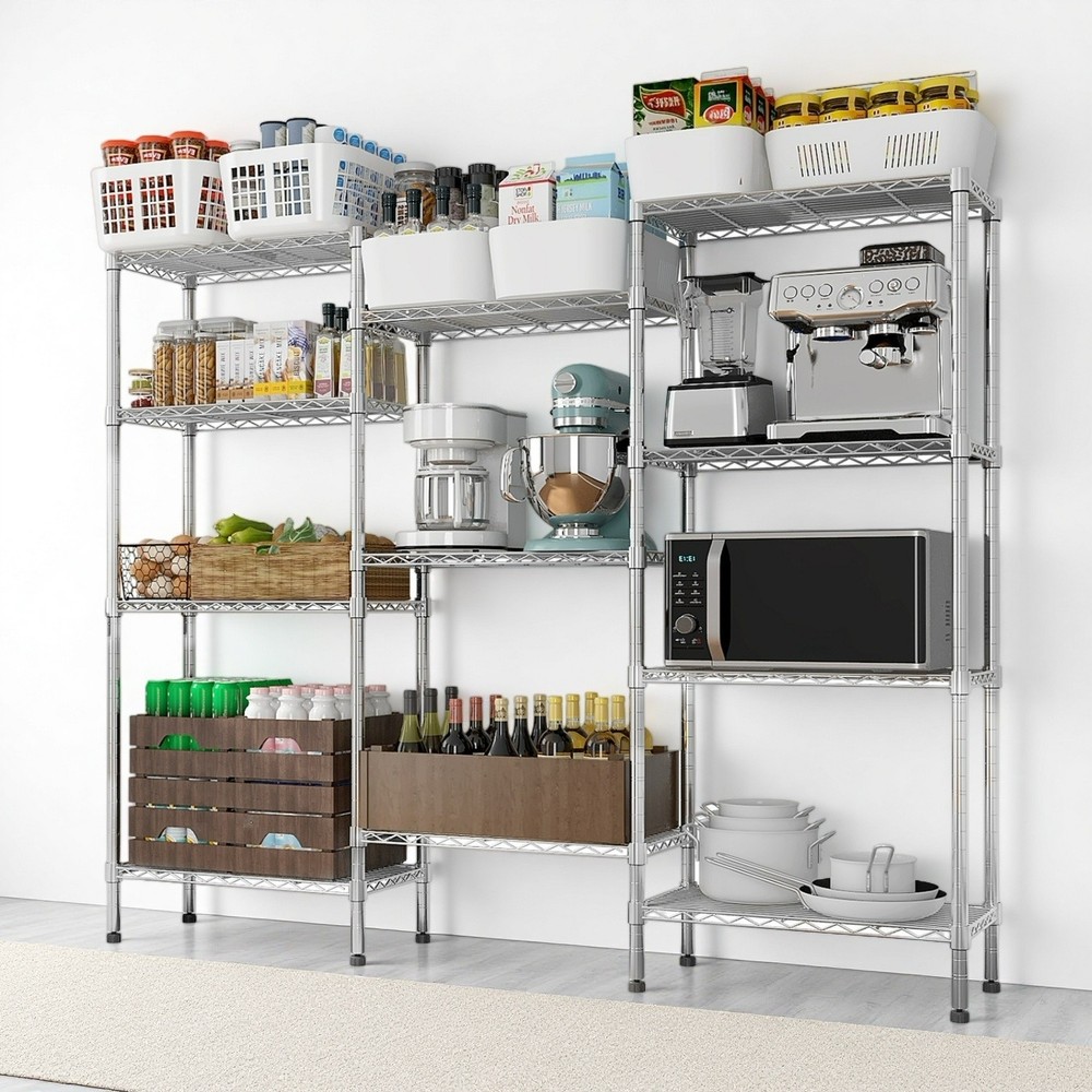 4-Tier Wire Shelving Unit - 3-Column, Heavy Duty, Adjustable, Modular & Silver
