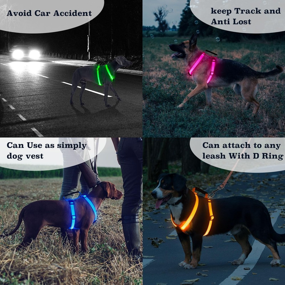 Light Up Dog Harness, Led No Pull Dog Harness with Handle Reflective Glow-in-The