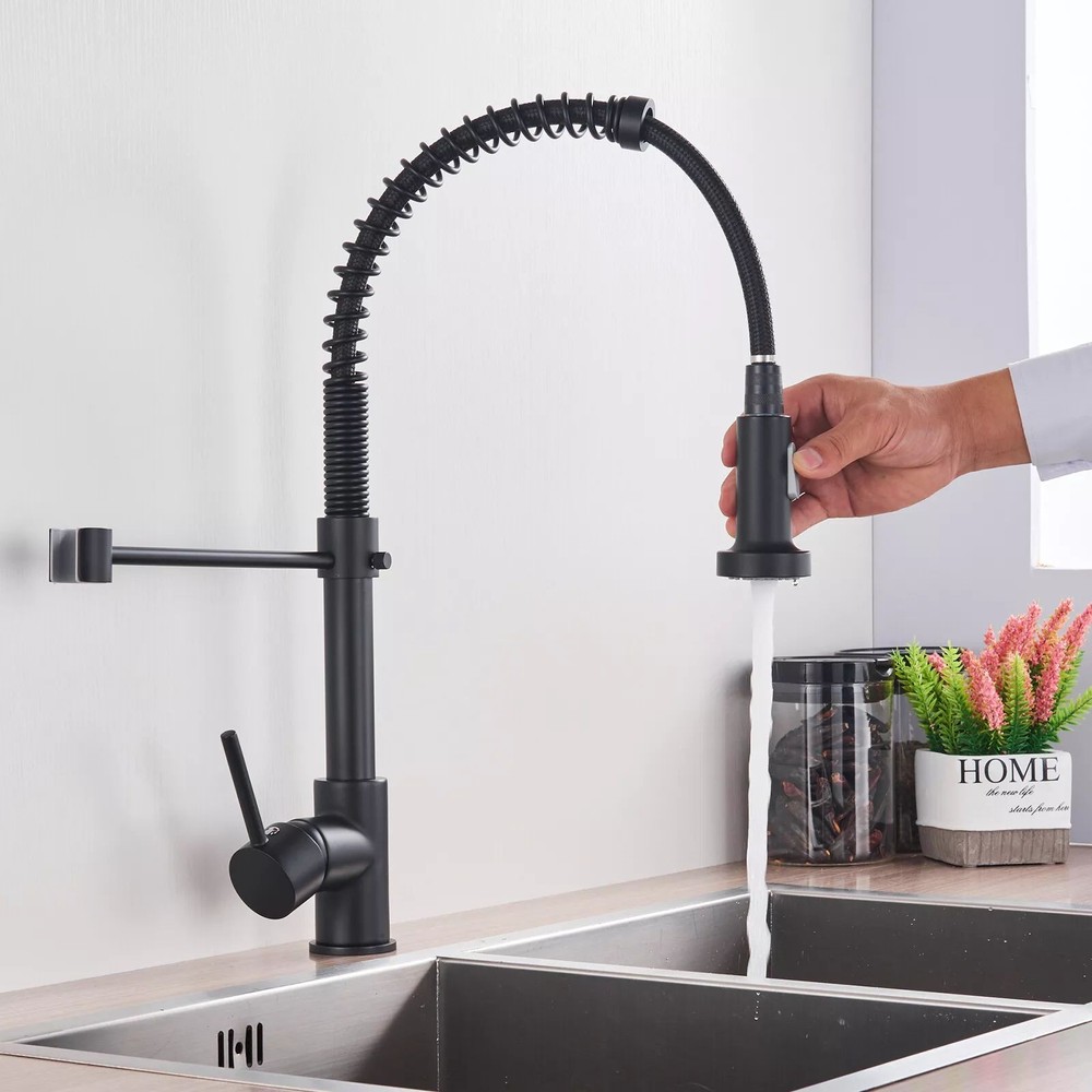 Matte Black Kitchen Faucet Pull Down Sprayer Mixer Single Handle Stainless Steel