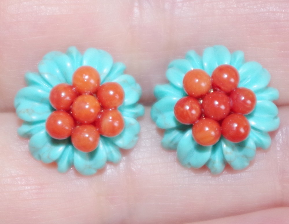15MM Turquoise Flower Jackets For Stud Earrings Use With Any Studs Multi Listing