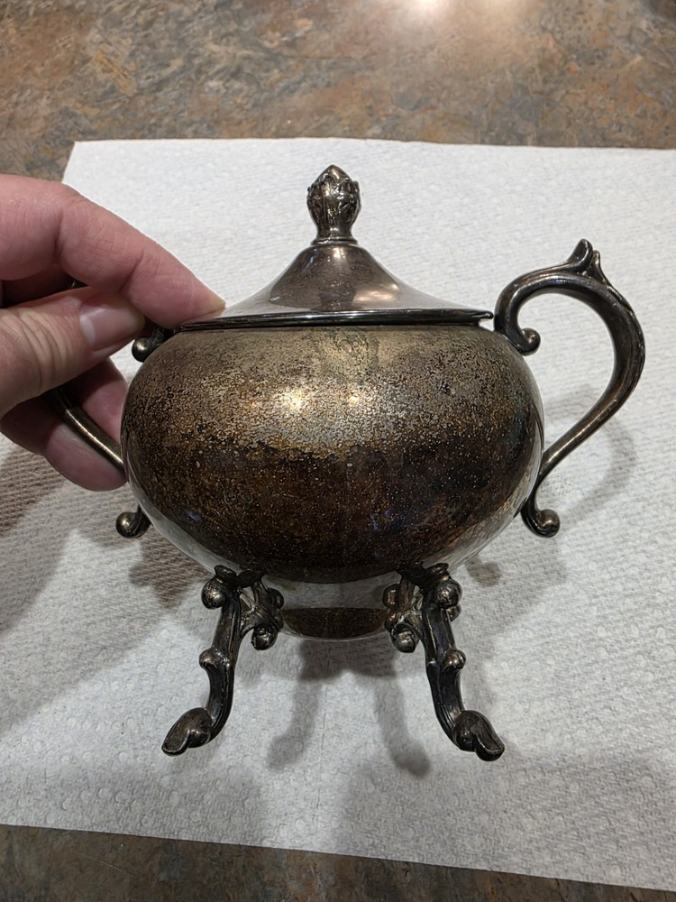 Vintage Silver Metal Sugar Bowl With Lid