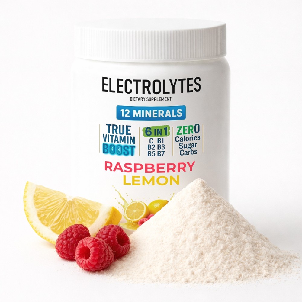 Electrolyte Complex Hydration Powder | 12 Minerals + 6 Vitamins Raspberry Lemon