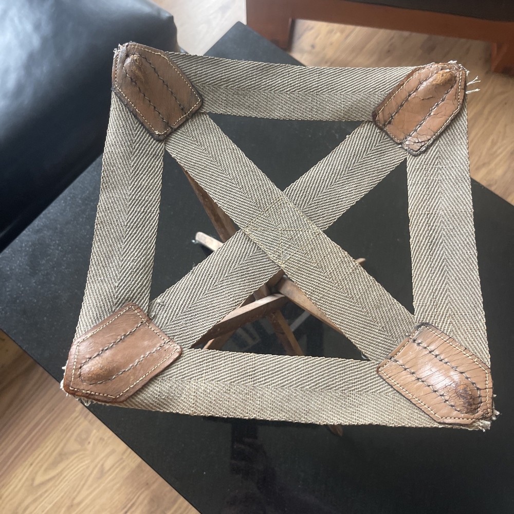 Antique Western Design Leather Folding Tripod Stool  | Rustic Decor
