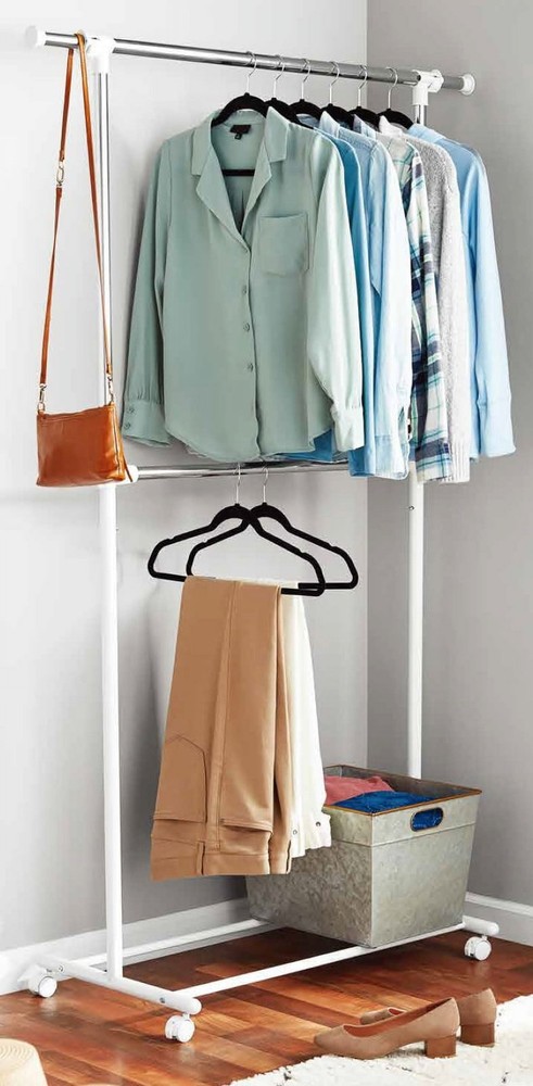 2-Shelf Garment Drying Clothes Rack - Adjustable Height, Locking Wheels, Metal