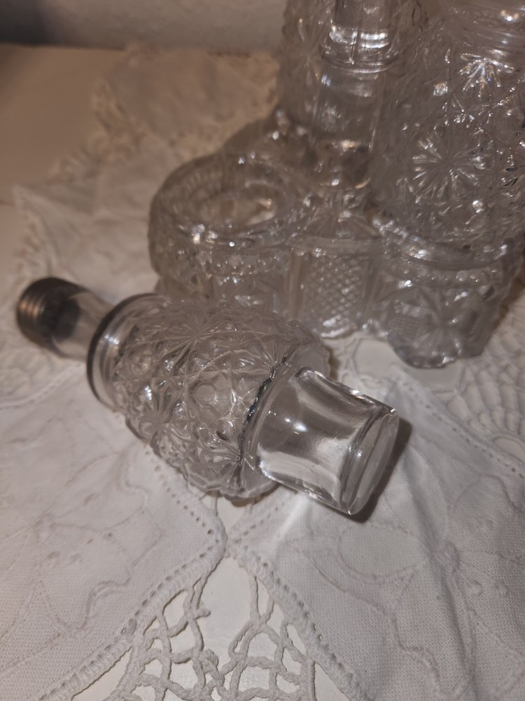 Antique EAPG Daisy and Button Condiment Set with Tray