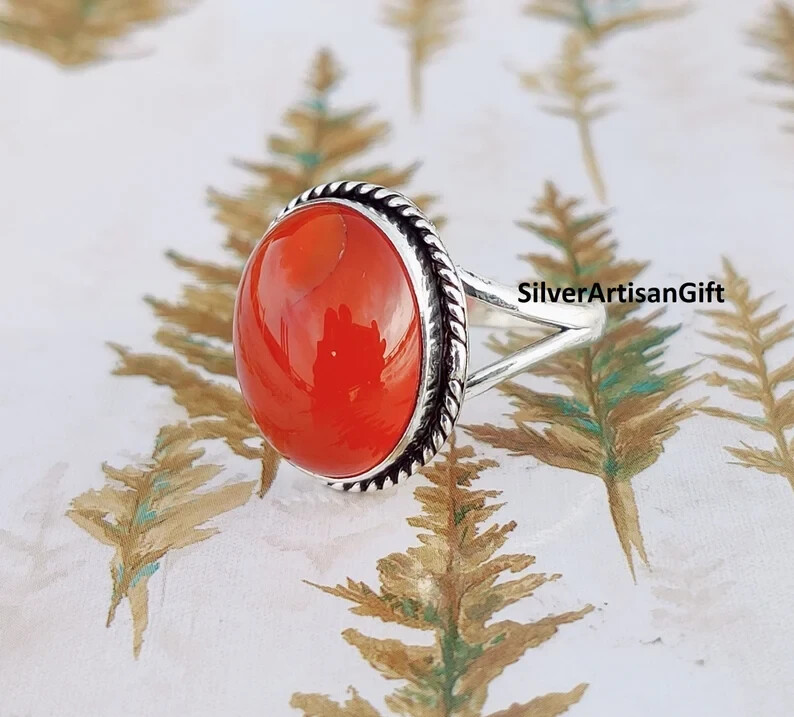 Carnelian Ring , Gemstone Ring ,Solid 925 Sterling Silver Ring ,Wedding All Size