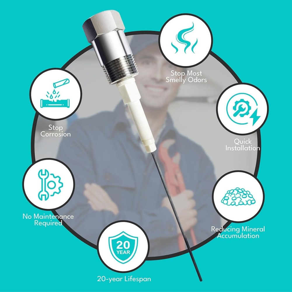 Powered Anode Rod for Hot Water Heater Tank with Teflon Tape