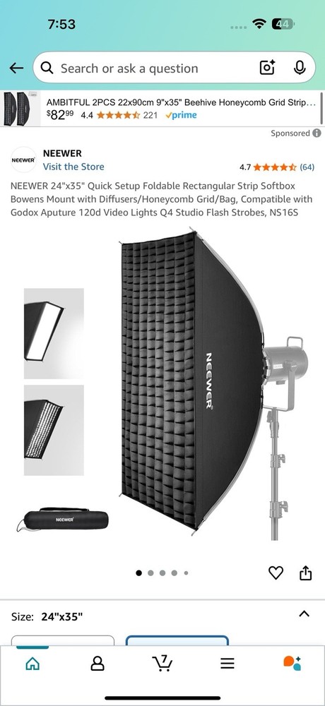 NEEWER 24''x35'' Quick Setup Foldable Rectangular Strip Softbox Bowens Mount