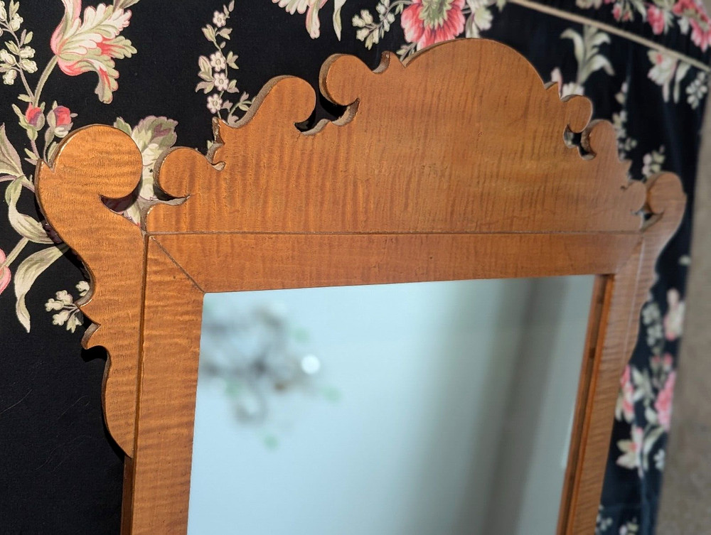 Gorgeous Antique Tiger Striped Maple Chippendale Mirror