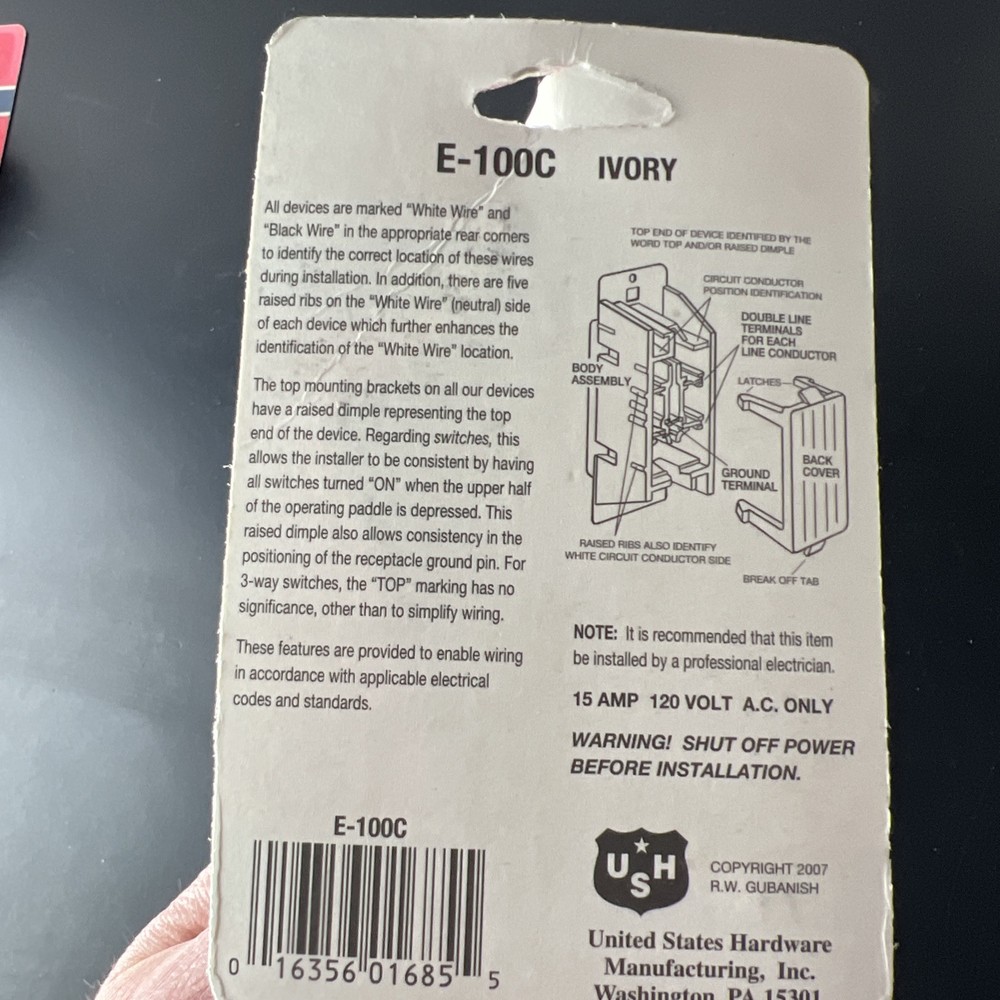 US Hardware E-100C Ivory Plastic RV Electrical Switch 4-1/4Hx1-9/16W in.