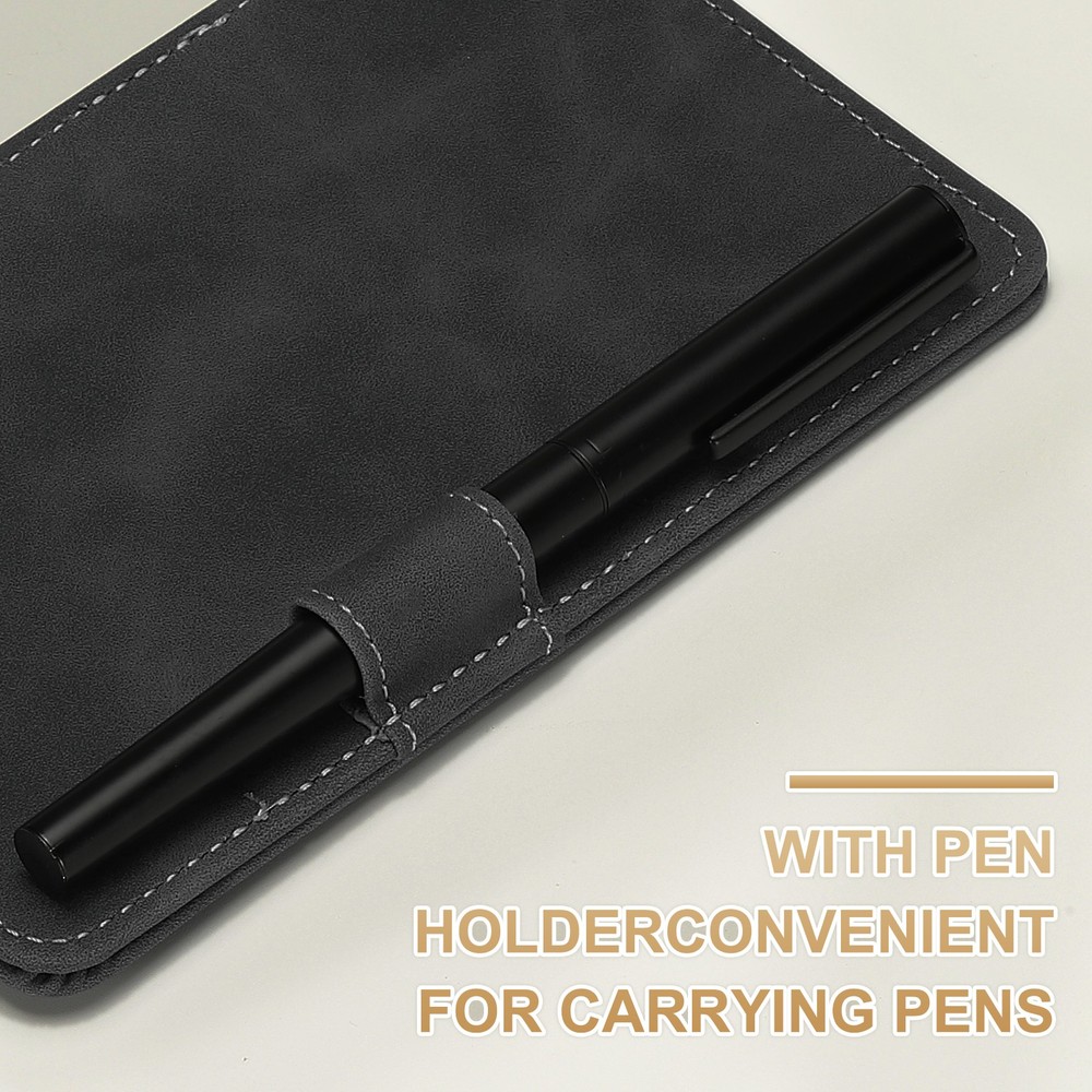 A5 PU Leather Notebook Holder, 4"x6" Magnetic Notepad, Black