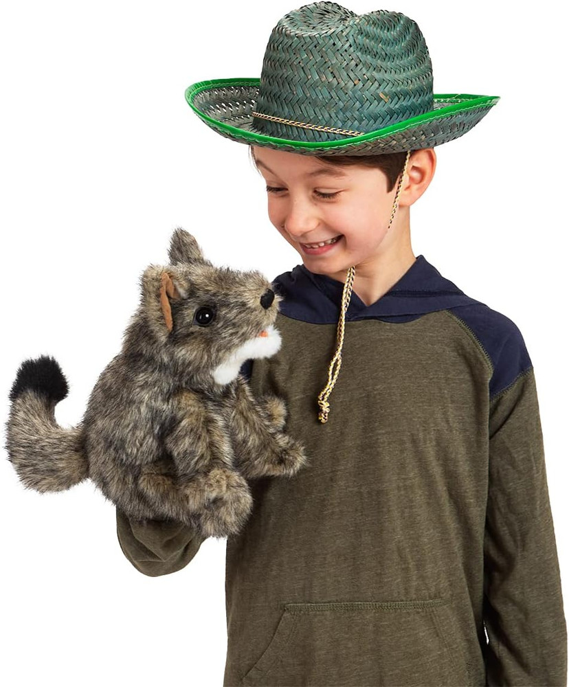 Small Coyote Hand Puppet, Gray; White; Black