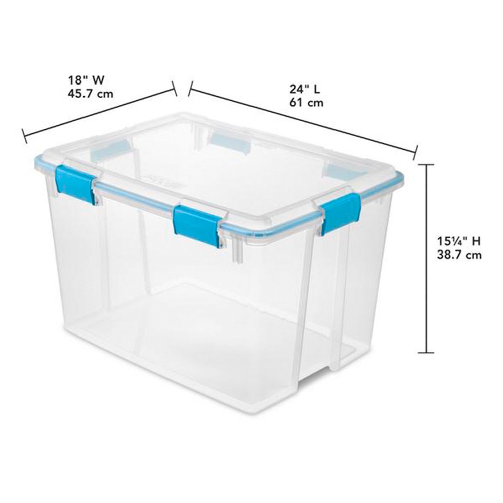 Sterilite 80 Quart Gasket Box, Stackable Storage Bin with Latching Lid, 4 Pack