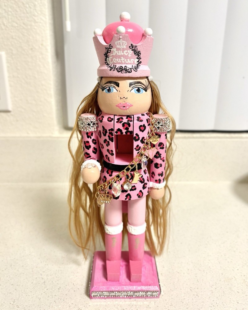 12” Pink Hand Painted Juicy Couture Leopard Print Nutcracker