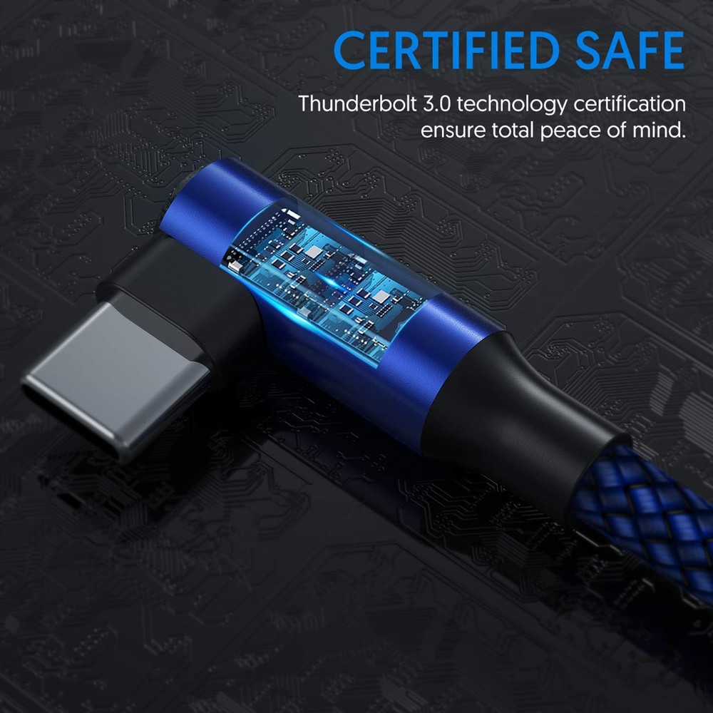 USB C Cable 90 Degree Right Angle[2Pack 10FT], A to Type C 10ft, Blue