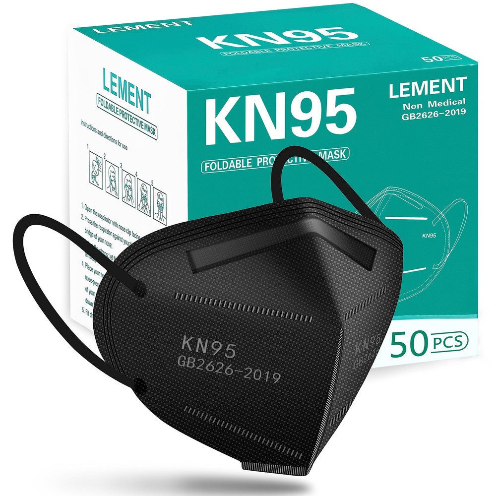 50pcs KN95 Face Masks Black 5-Layer Dust Filter, ≥95% Eff., Breathable