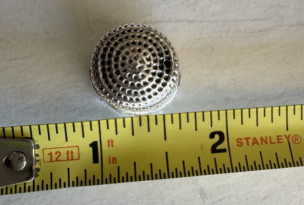 Sterling Silver Antique Thimble Size Marked Anchor? 10 Panel Geometric Design
