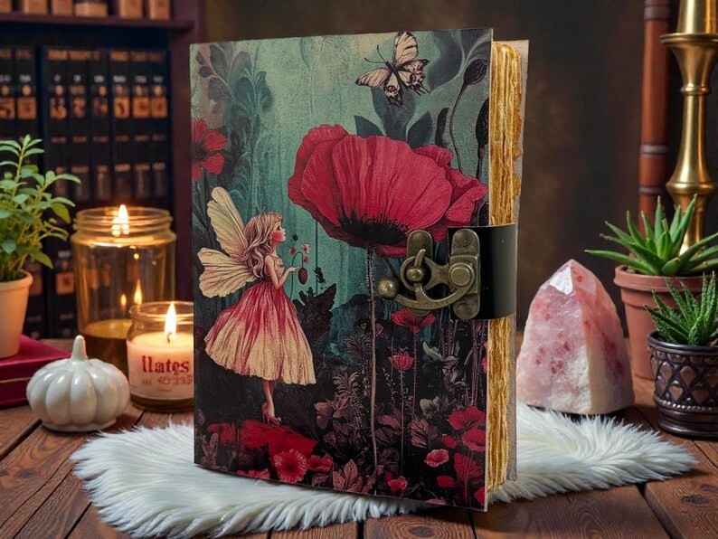 Fairy Flower Vintage Leather Grimoire Notebook