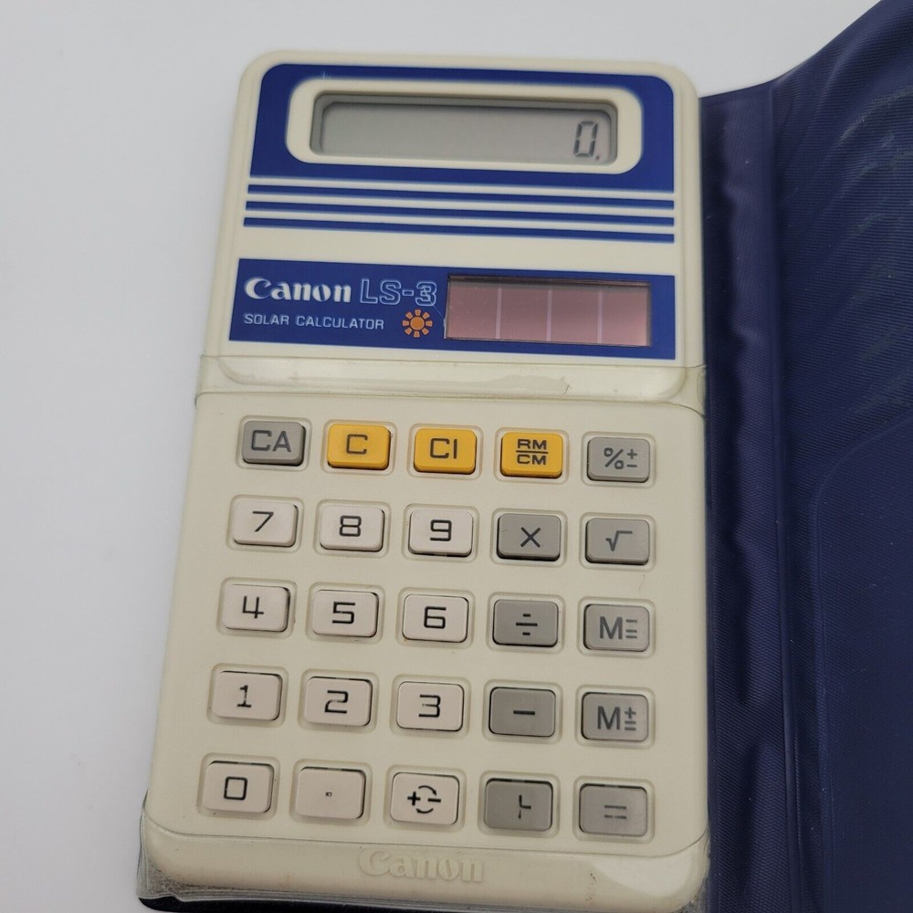Canon LS-3 Solar Vintage Calculator Case Electronic Handheld Tested Working