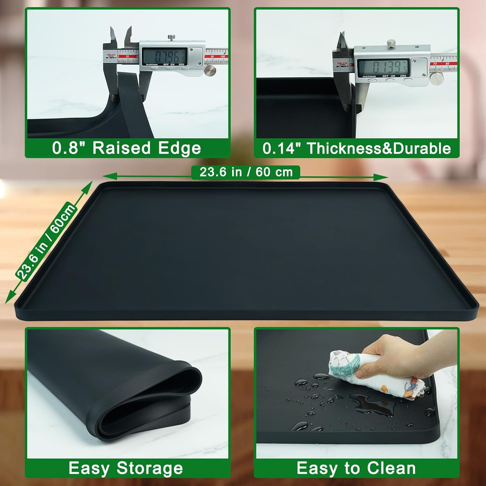 Mini Fridge Silicone Mat with Riser, 23.6"x23.6" Floor Protector