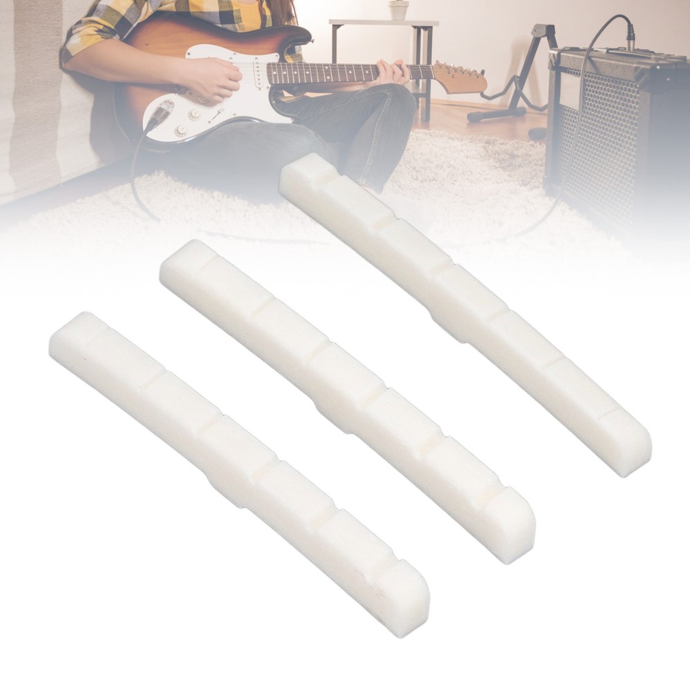 3Pcs 6 String Guitar Nut Flat Bottom Slotted Bone Guitar Nut Replacement For