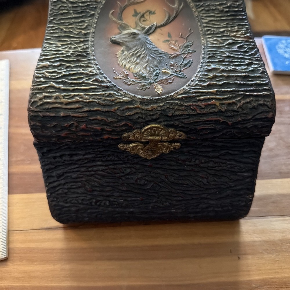 Antique Celluloid Stag Collar Box All Original Nice Shape