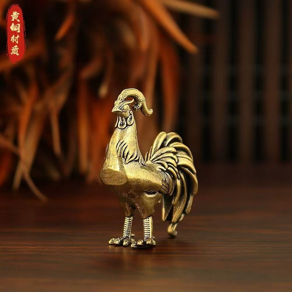 Small Solid Brass Bronze Rooster Cock Sculpture Figurine