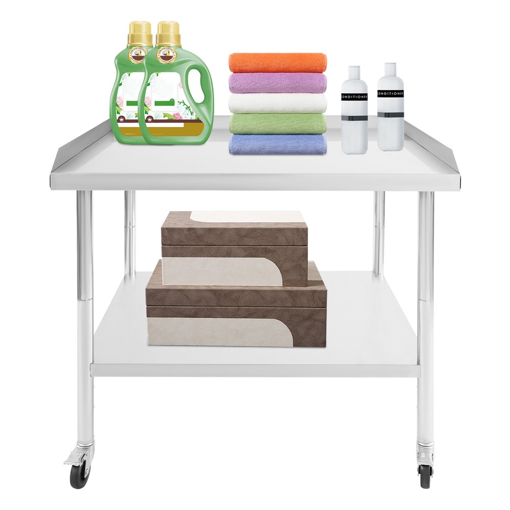 2-tier Work Table Stainless Steel Work Table Kitchen Prep Table w/ Wheels