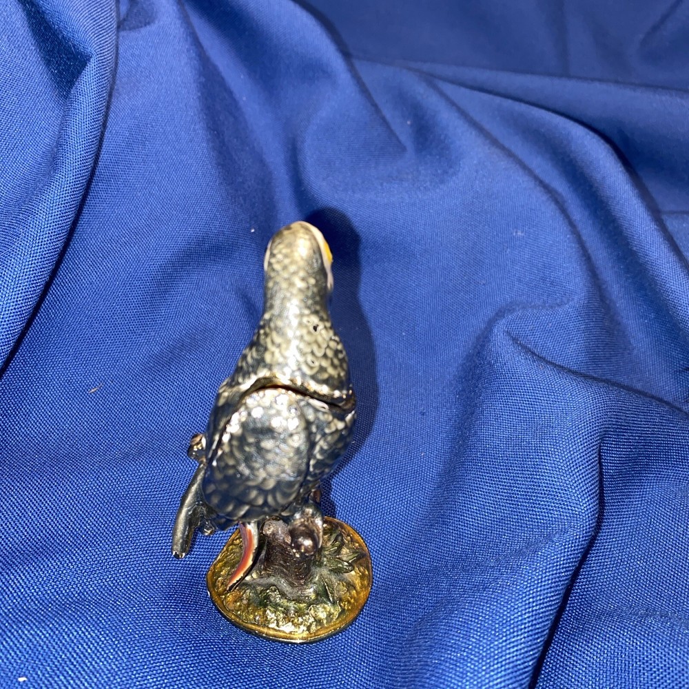Enameled Metal Hinged parrot Trinket Box