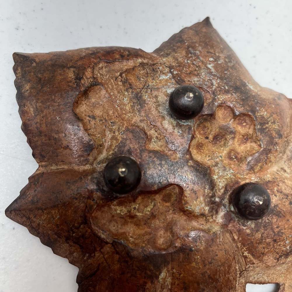 Vtg Rustic Cast Iron Footed Dish with Grape Bunches & Leaves