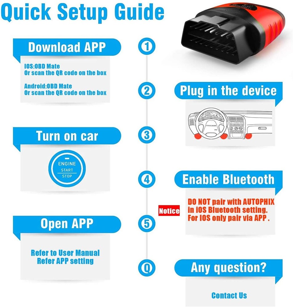 Bluetooth ELM327 OBD2 Code Reader Scanner Car Diagnostic Tool for iPhone Android
