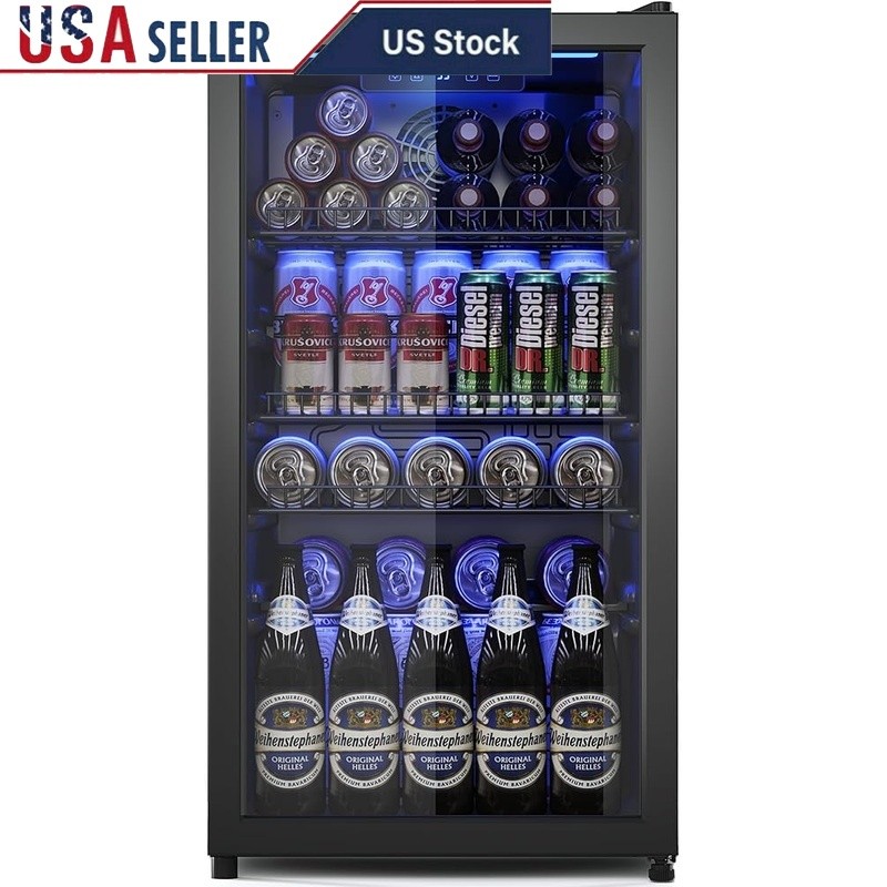 Beverage Refrigerator Wine Cooler Temperature Control LED Light Quiet Operation