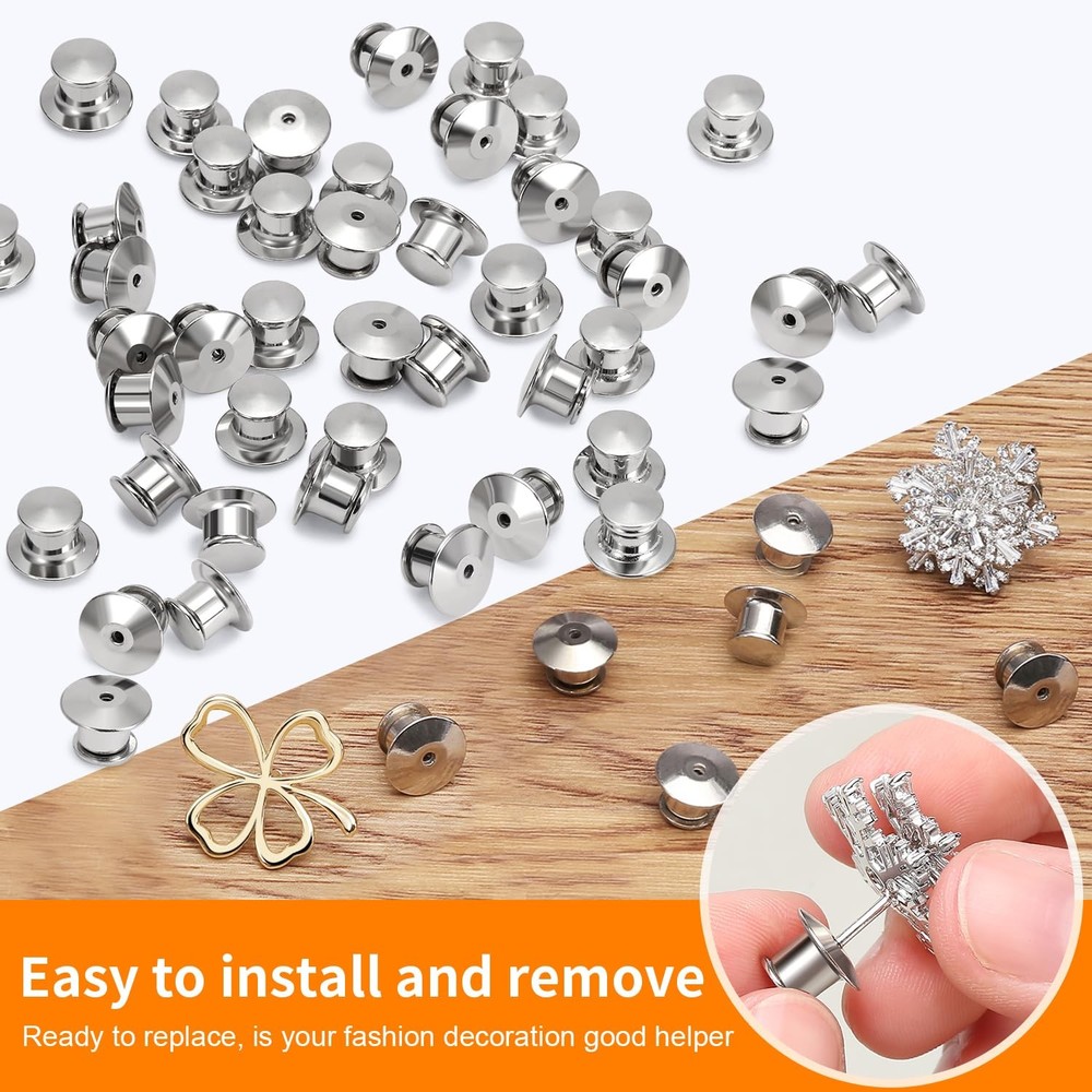 Ceryvop 100 PCS Pin Backs Locking, Lapel Keepers Clasp, Metal Locks, Silver
