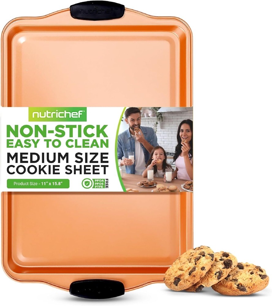 Nutrichef 15” Nonstick Cookie Sheet for Baking - Medium Sheet, Copper