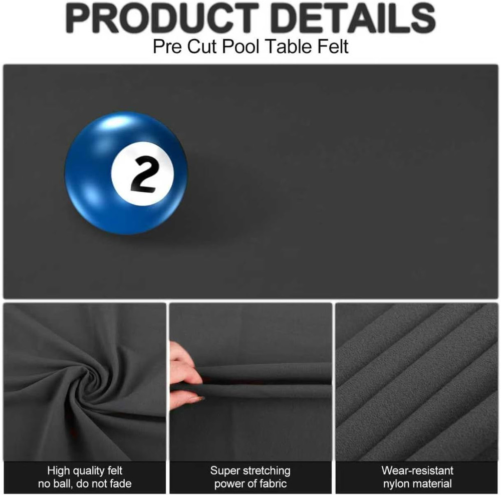 Pre-Cut Pool Table Felt Replacement Kit - 8Ft Billiard Cloth W/Gloves, Strips &