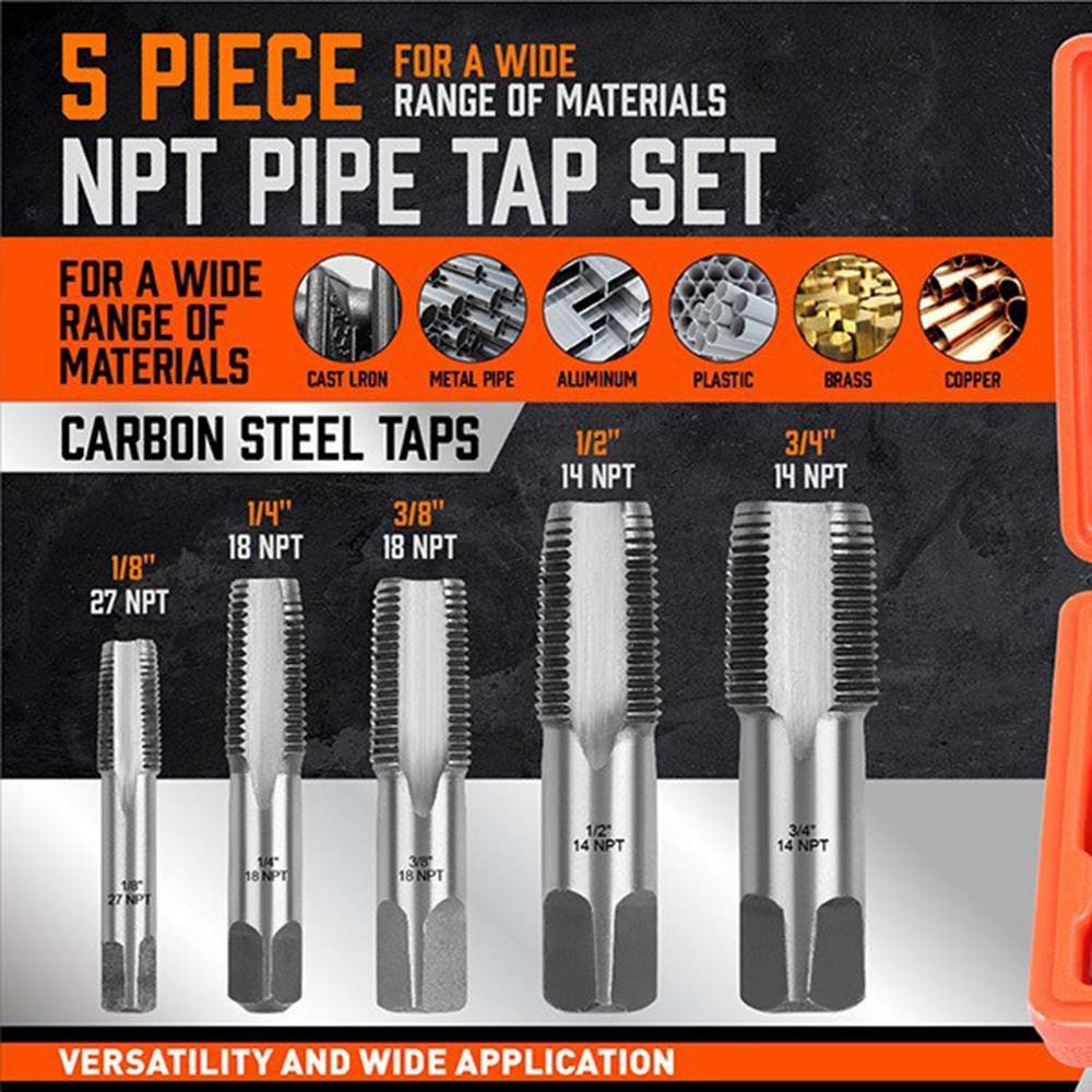Carbon Steel 5-Piece Thread Cutting Tools Pipe Thread Tap Set BSP Pipe Tap Set ๑