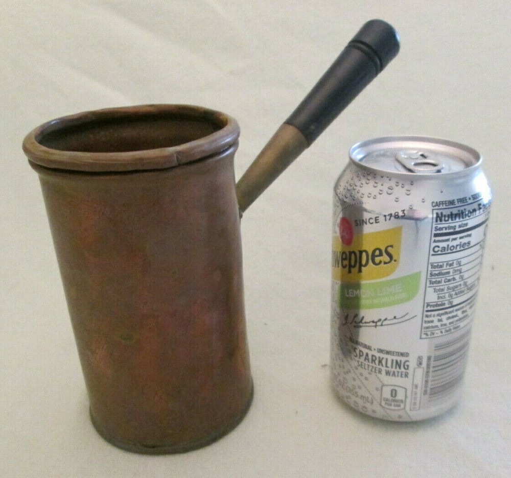 Vintage Small Copper Pot / Cup with Painted Wood Handle