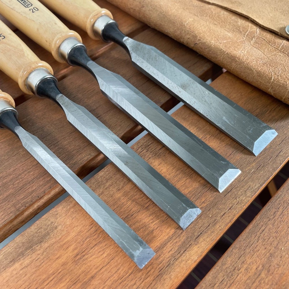 STANLEY Chisel Set 4 Piece Leather Cover Hand Tools Used Pro Grade Tools