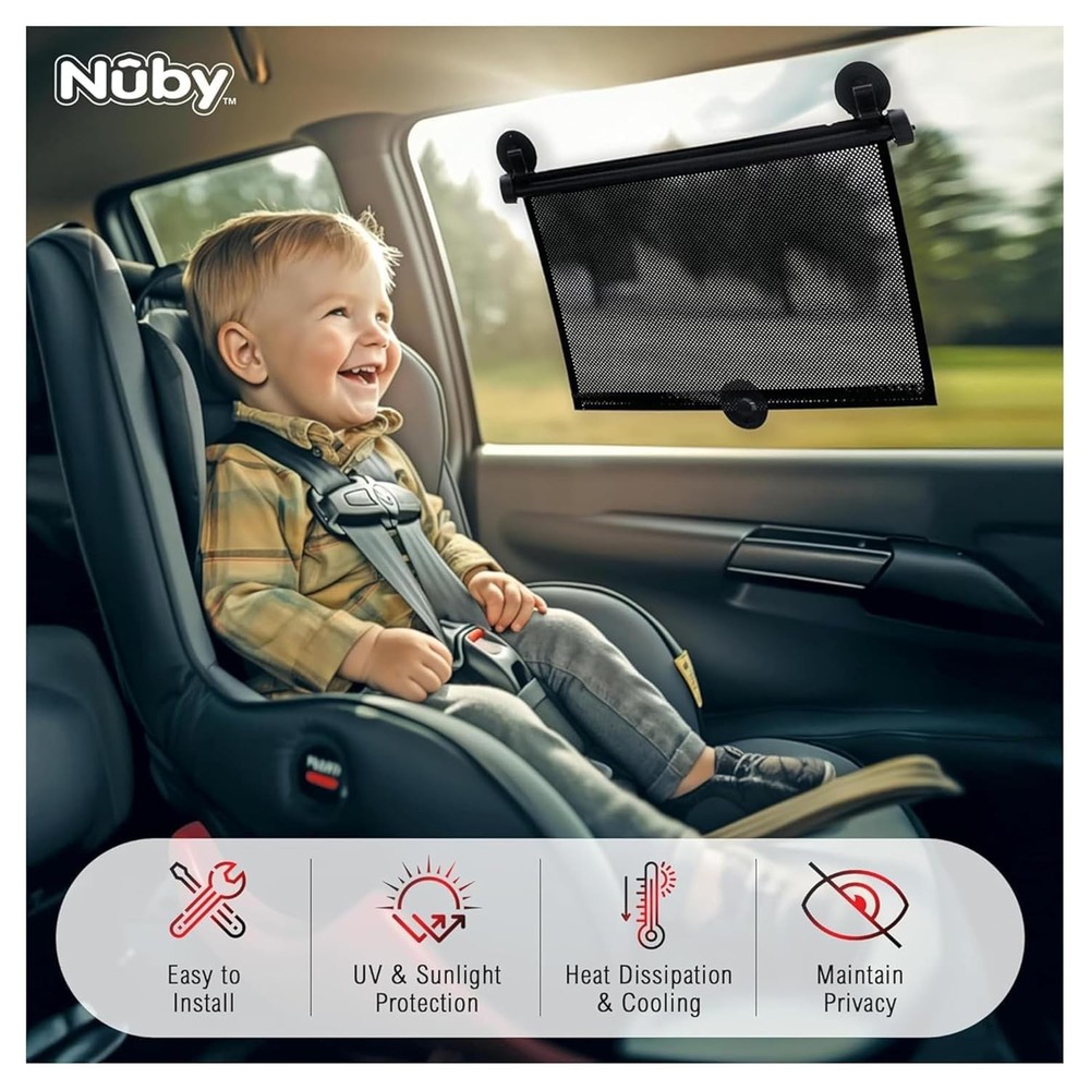 Vehicle Side Window Sun Shade 2 Pack Black Nuby Roller Protection Baby Pull