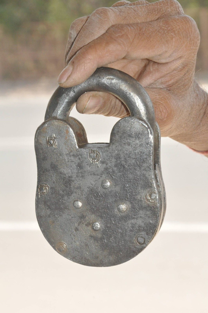 Vintage Iron Unique Shape Solid Brass Fitted Handcrafted Heavy Padlock