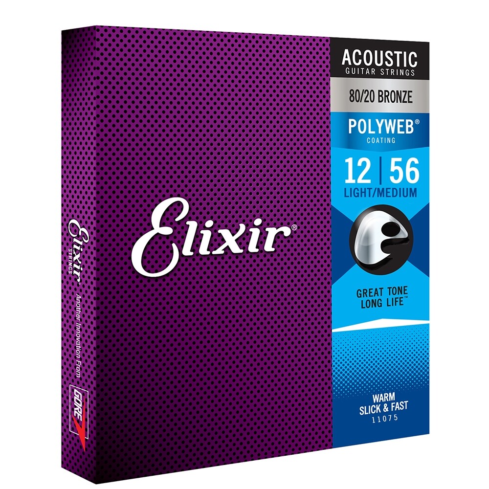 Elixir 11075 Polyweb 80/20 Bronze Light-Medium Acoustic Strings (12-56)