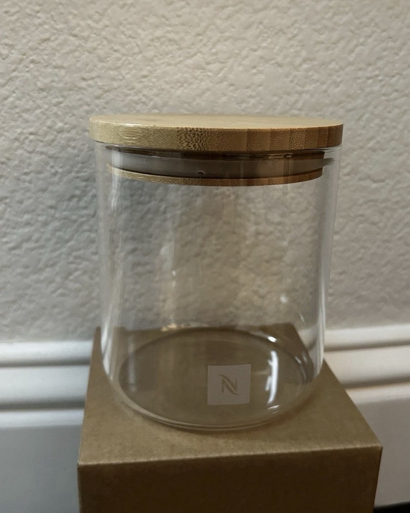 Nespresso Serving Display Glass Jar Bamboo Lid Medium NEW