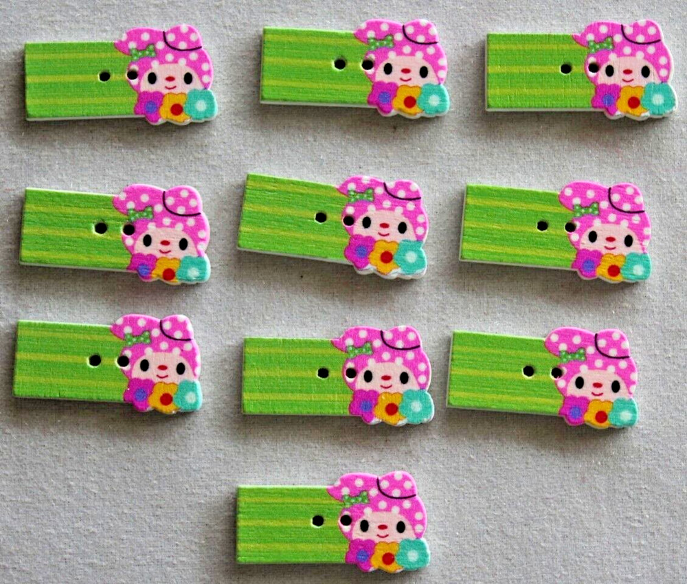 `10   Printed   Wooden  30mm x 15mm Buttons