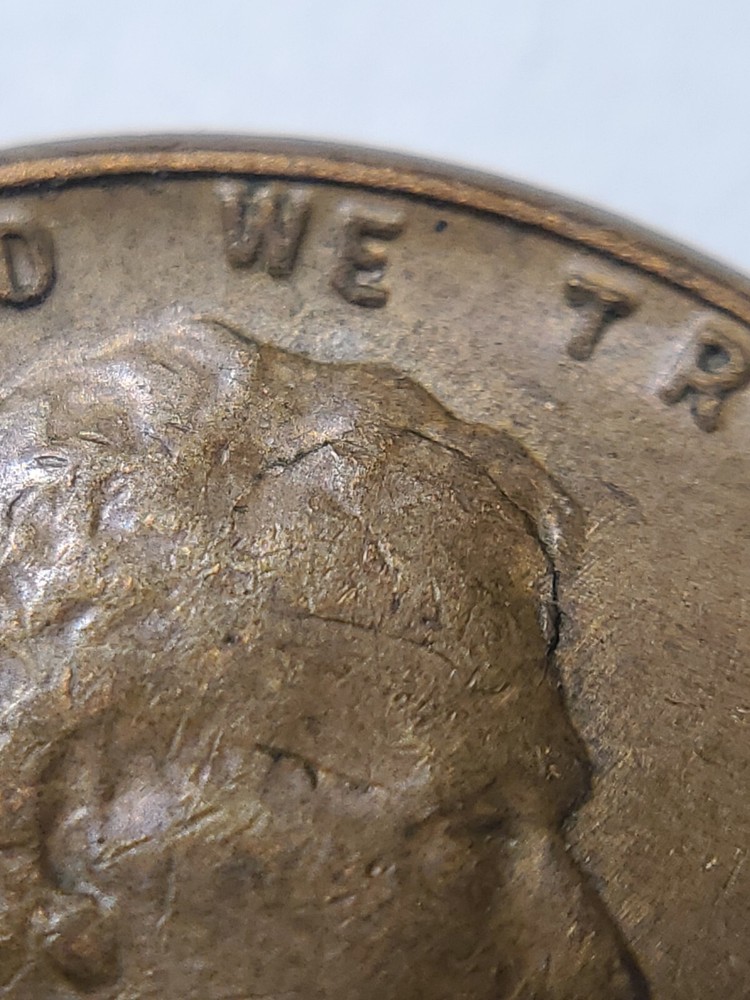 1957 D cracked skull error Lincoln Wheat Cent#61