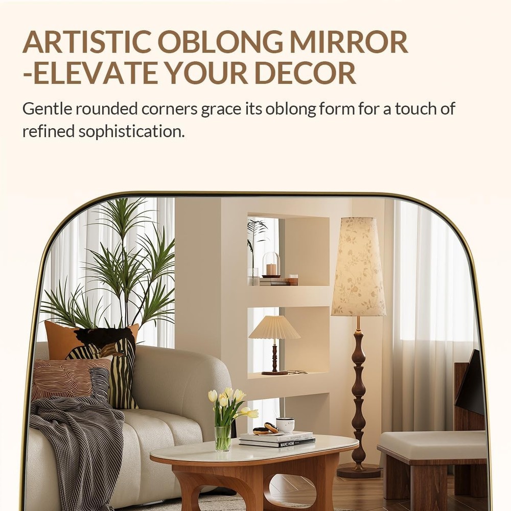 24x36in Brushed Gold Oval Mirror Bathroom Metal Frame