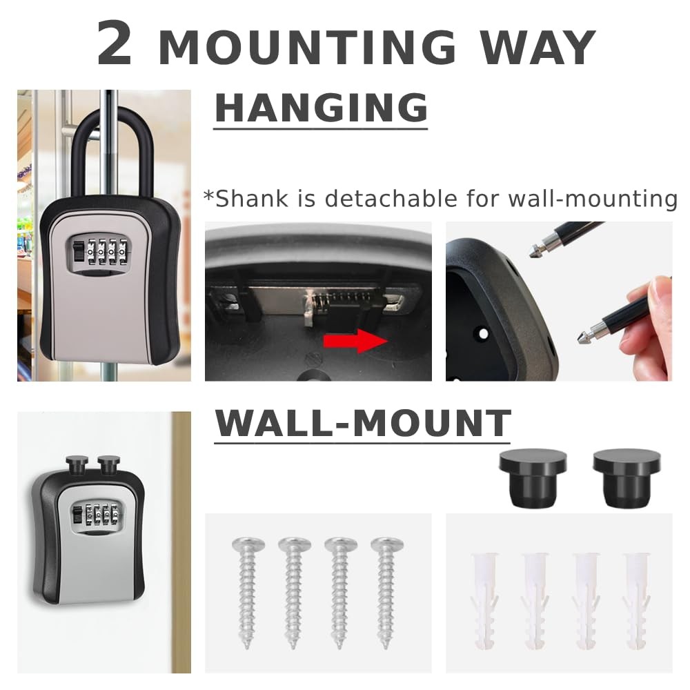 Japard Lock Box for Keys with Code Resettable, Portable Lockbox Hide a Key Ou...